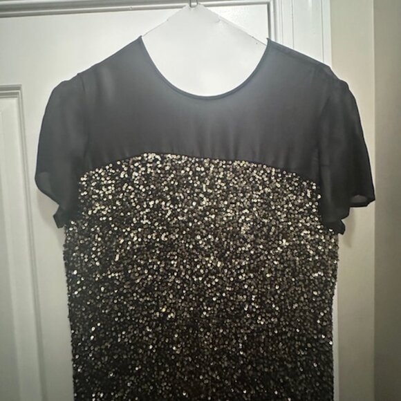 St. John Black and Gold Sequined Silk Evening Gown - Picture 6 of 10